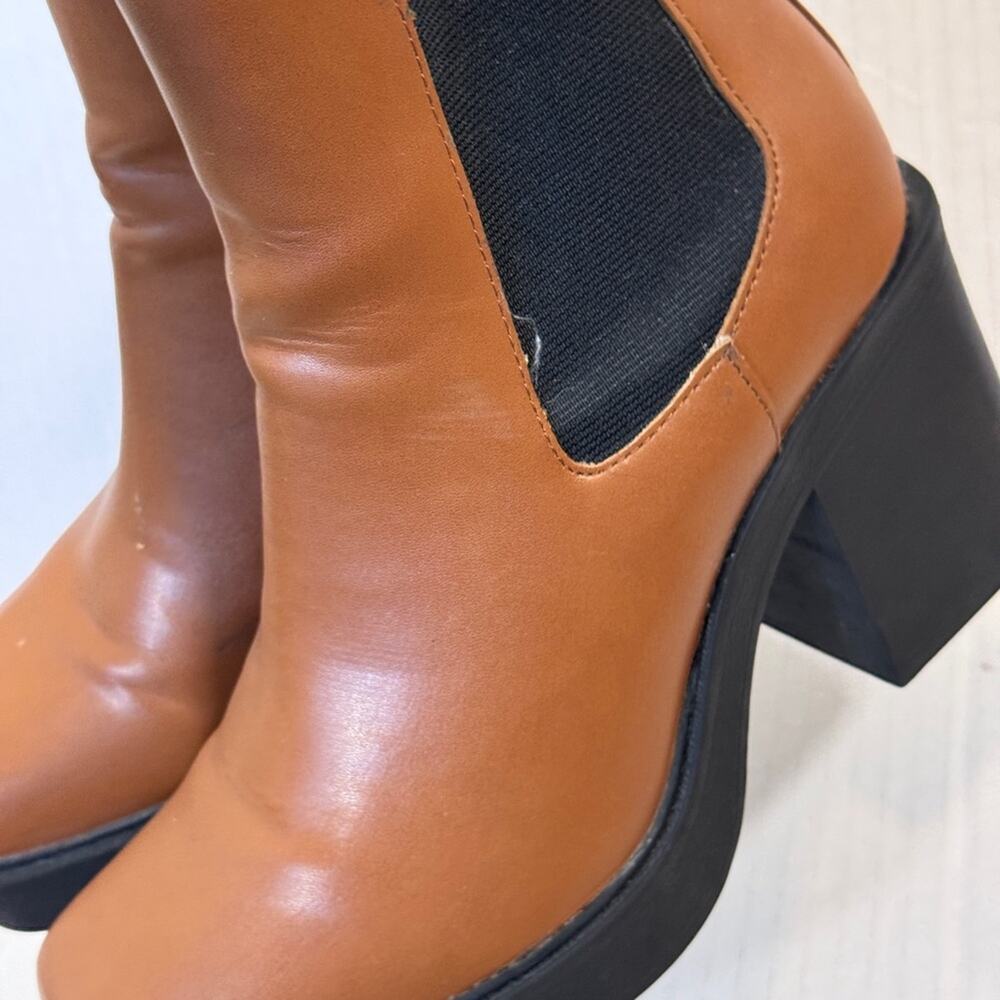 Mia Chunky Tan Faux Leather Ankle Boots Womens 8 Fall Platform Y2K Booties - Picture 6 of 10